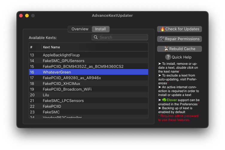 AdvanceKextUpdater: main UI