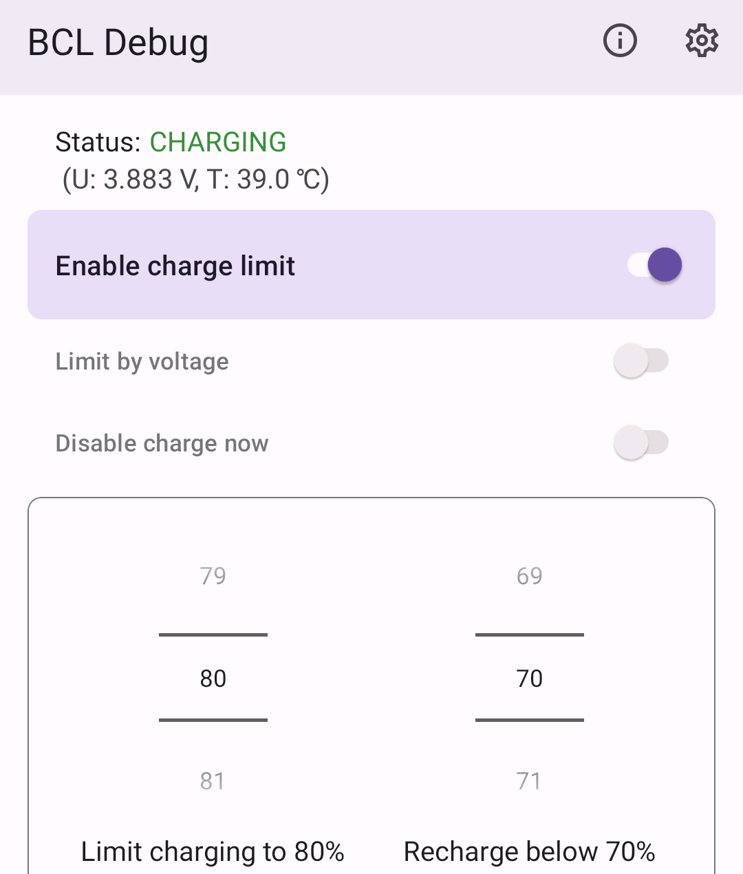 Battery Charge Limiter UI